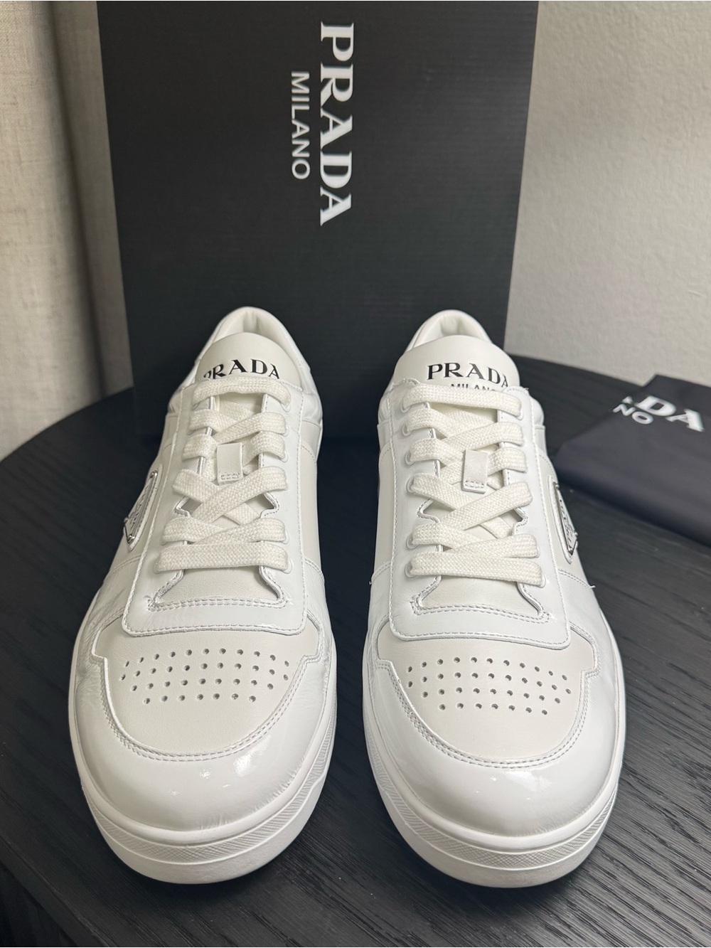 Prada Downtown Sneakers Low-Top Leather White 9.5 - Picture 2 of 9